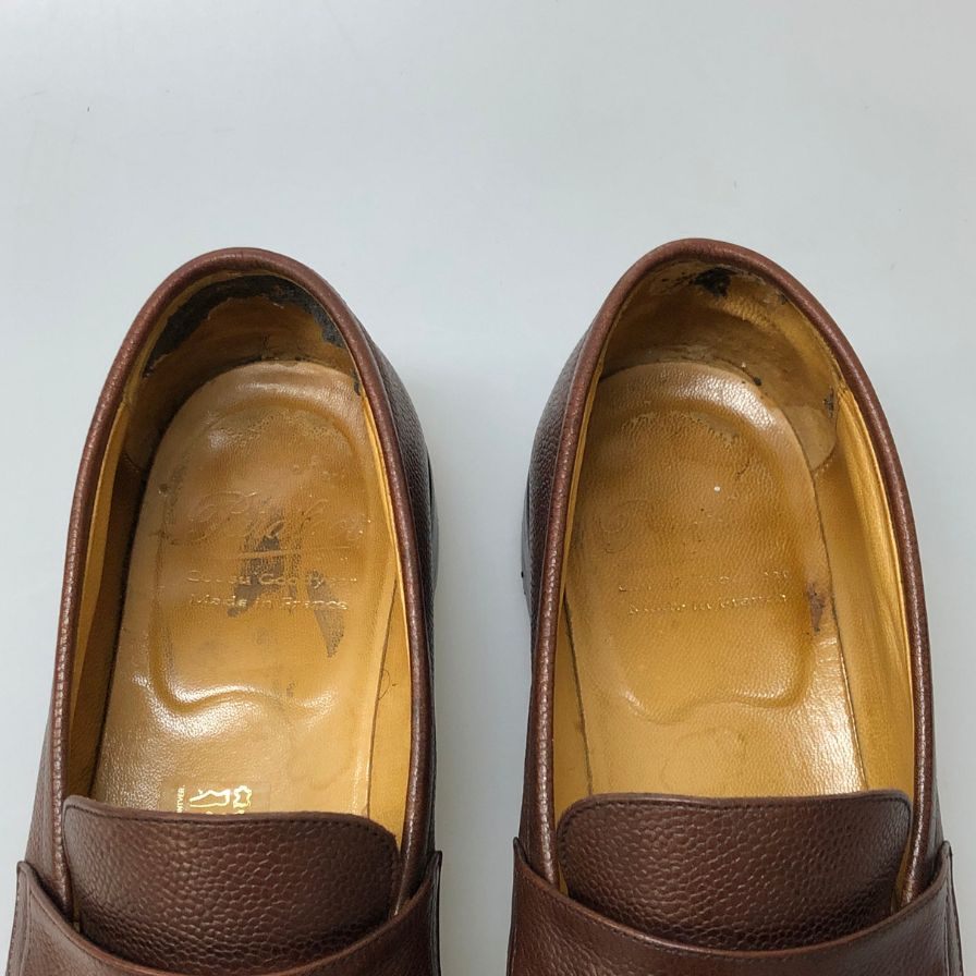 パラブーツ レザーシュ―ズ コインローファー アドニス シボ革 マロン UK8 Paraboot 約26.5cm【AFD13】