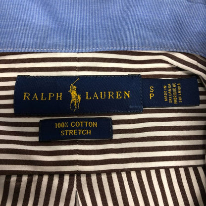 美品◆ラルフローレン シャツ ストライプ ロゴ刺繍 コットン ブラウン メンズ サイズSP RALPH LAUREN 【AFB2】