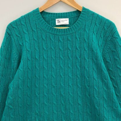 極美品◆ジョンストンズ ケーブルニットセーター クルーネック グリーン メンズ サイズM Johnstons 【AFB33】