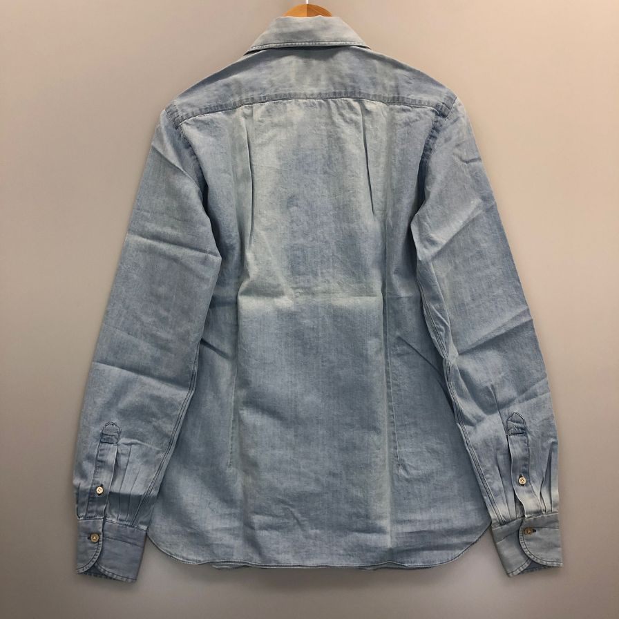 極美品◆ルイジボレッリ ナポリ デニムシャツ ダンガリー コットン カジュアル ライトブルー メンズ サイズS LUIGI BORRELLI NAPOLI 【AFB29】