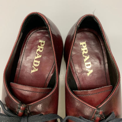プラダ レザーシューズ Vチップ チロリアンシューズ メンズ バーガンディ サイズ8 PRADA 約26.5cm【AFD9-2】