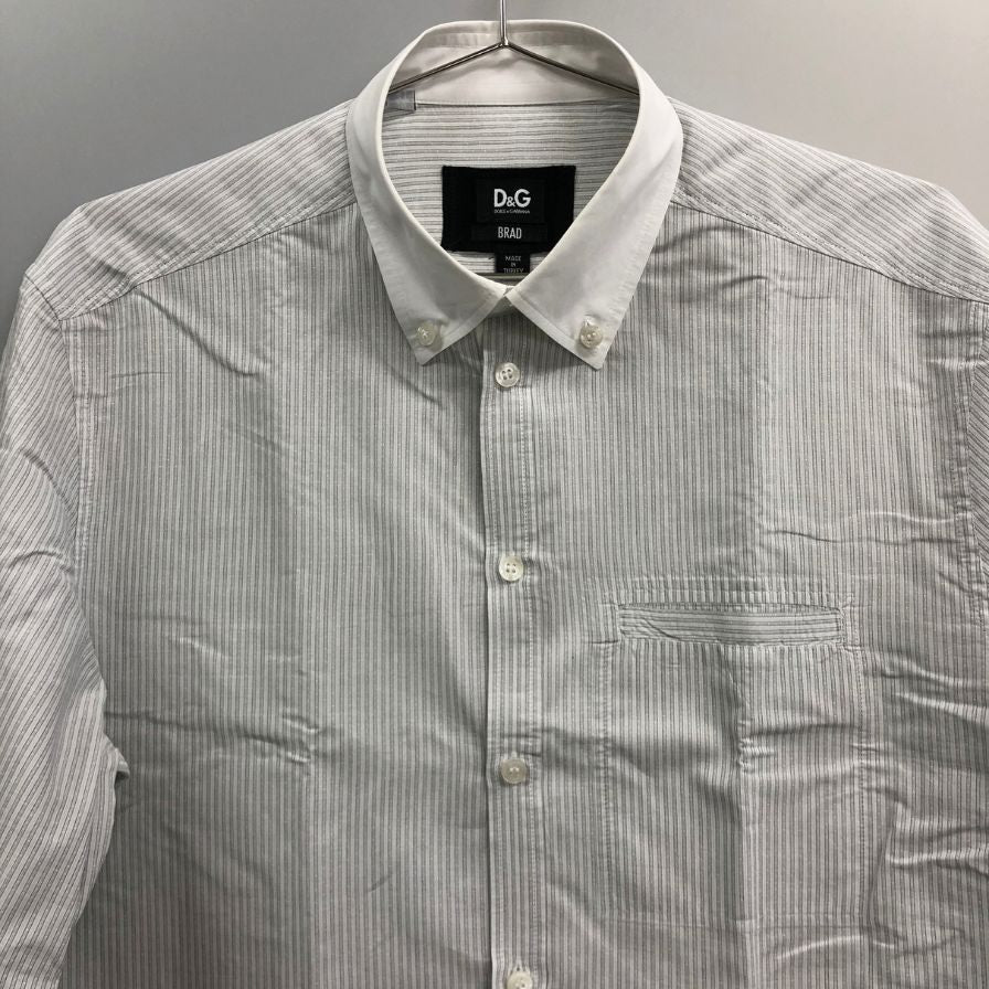 美品◆ドルチェ&ガッバーナ D&G BRAD 長袖シャツ ストライプ ホワイト メンズ サイズ41 DOLCE & GABBANA 【AFB38】