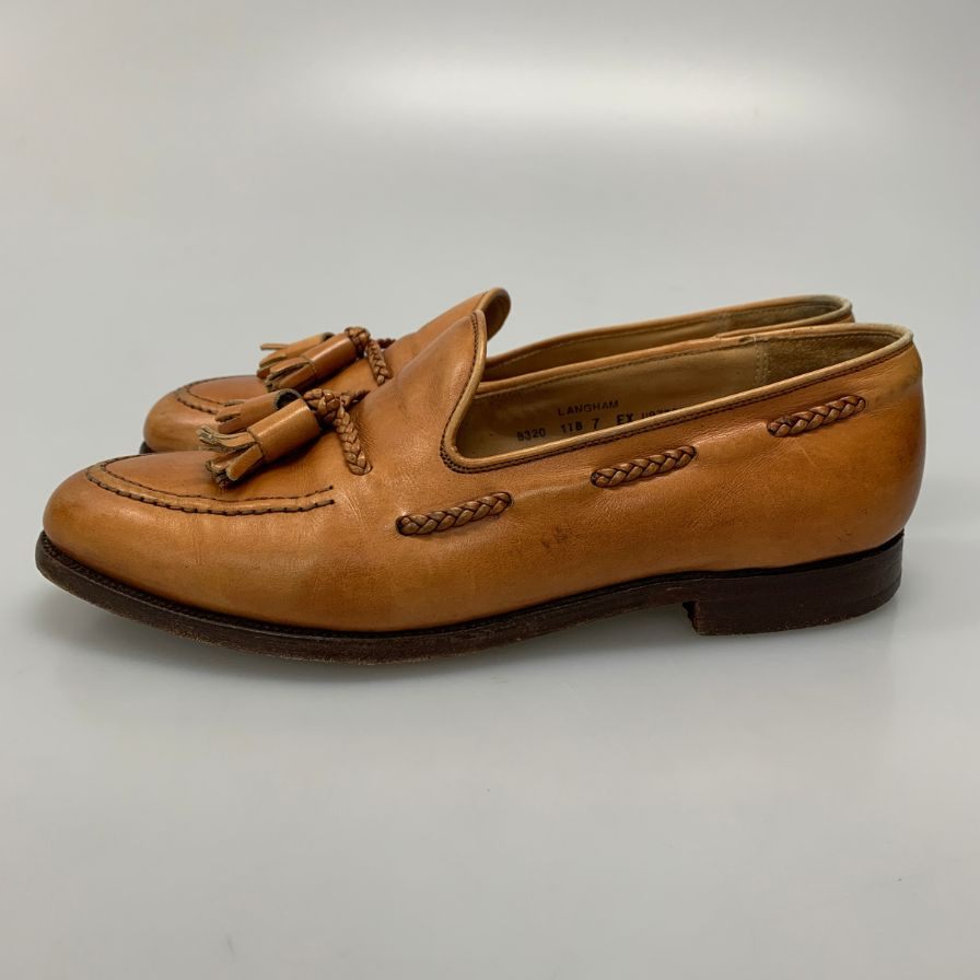 クロケット&ジョーンズ レザーシューズ 編み込み タッセル ローファー カーフ ランガム ブラウン サイズUK7E CROCKETT&JONES LANGHAM ローファー 約25.5cm【LA】【中古】