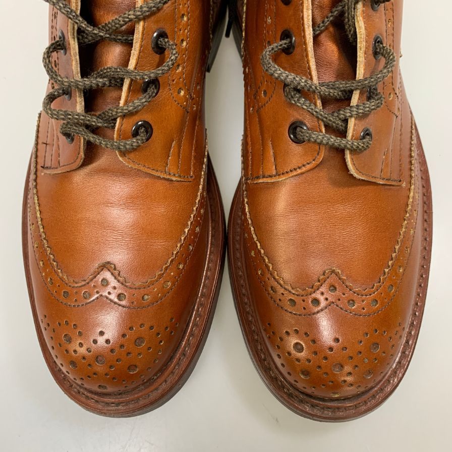 トリッカーズ カントリーブーツ M2508 ウィングチップ カーフ レザー メンズ サイズ UK8 アンティークブラウン Tricker’ｓ 約26.5cm【AFD9】