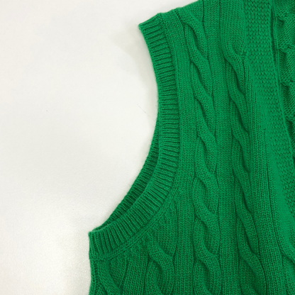 美品◆バフィー ケーブルニット ベスト ウール メンズ グリーン サイズ50 BAFY 【AFB13】