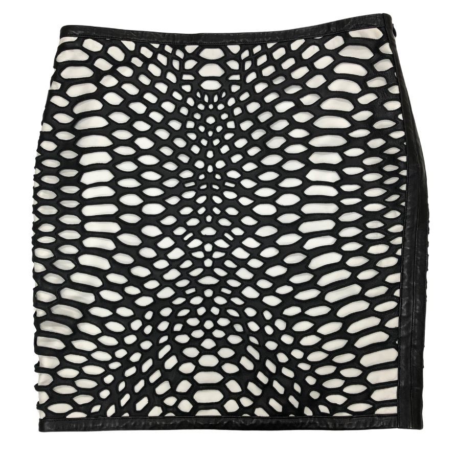 トムフォード レザースカート レディース ラムレザー サイズ44 ブラック×ホワイト TOM FORD【AFB29】
