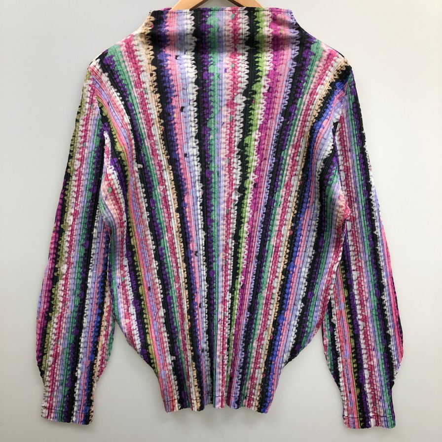 極美品◆プリーツプリーズ イッセイミヤケ カットソー 長袖 ボトルネック マルチカラー サイズ3 PP43-JK783 PLEATS PLEASE ISSEY MIYAKE 【AFB5】