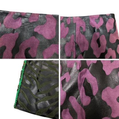 ジャンニヴェルサーチ レザー ミニ スカート レディース クロスパッチ ラムスキン サイズ40 マルチカラーGIANNI VERSACE【AFB44】