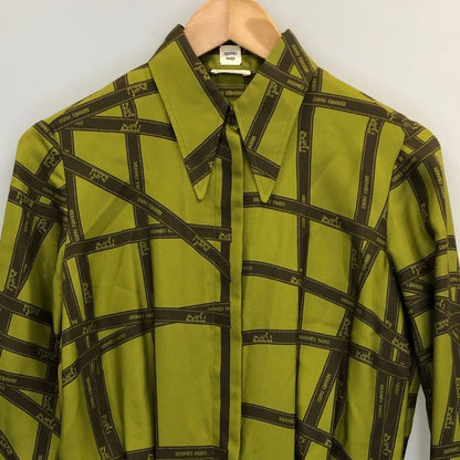 美品◆エルメス マルジェラ期 ワンピース ヴィンテージ 総柄 ボルデュック カーキ レディース サイズ34 HERMES 【AFB2】