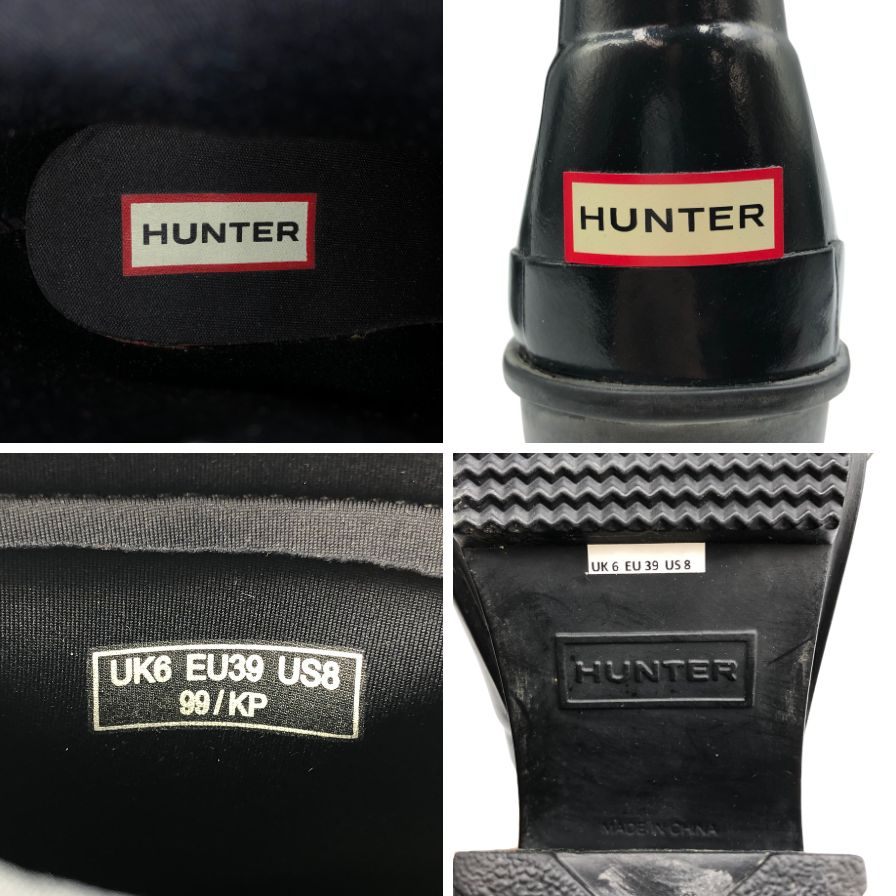 ハンター レインブーツ サイドゴア PVC ラバー ヒール ブラック レディース サイズUK6 HUNTER 約25.0cm【AFC43】