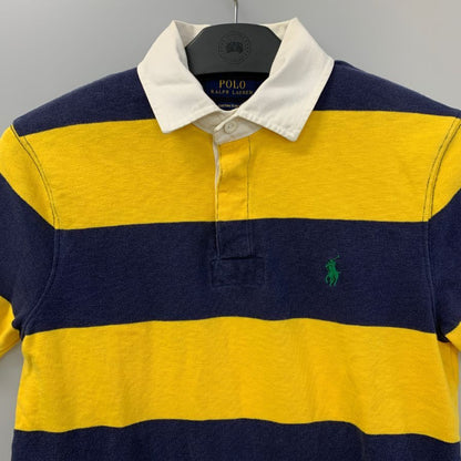 美品◆ポロラルフローレン ポロシャツ コットン ボーダー イエロー ネイビー  メンズ サイズ170/92A Polo Ralph Lauren 【AFB6】