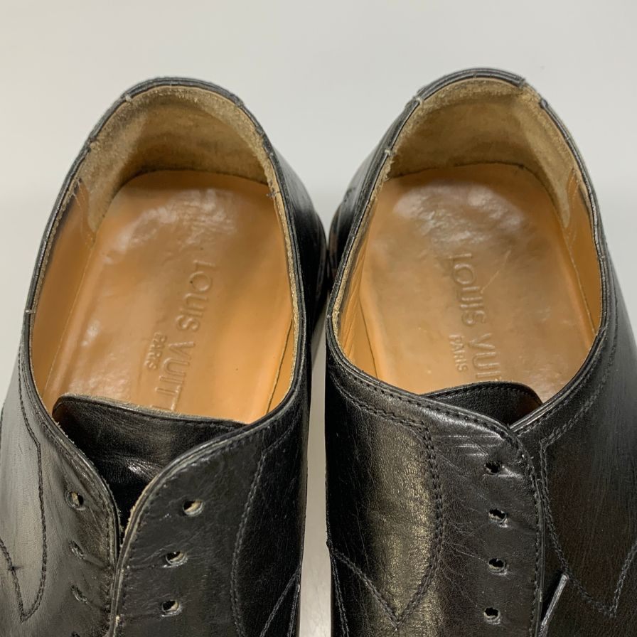 ルイヴィトン レザーシューズ スクエアトゥ ブラック メンズ サイズ7 LOUIS VUITTON 約26.0cm【AFC47】