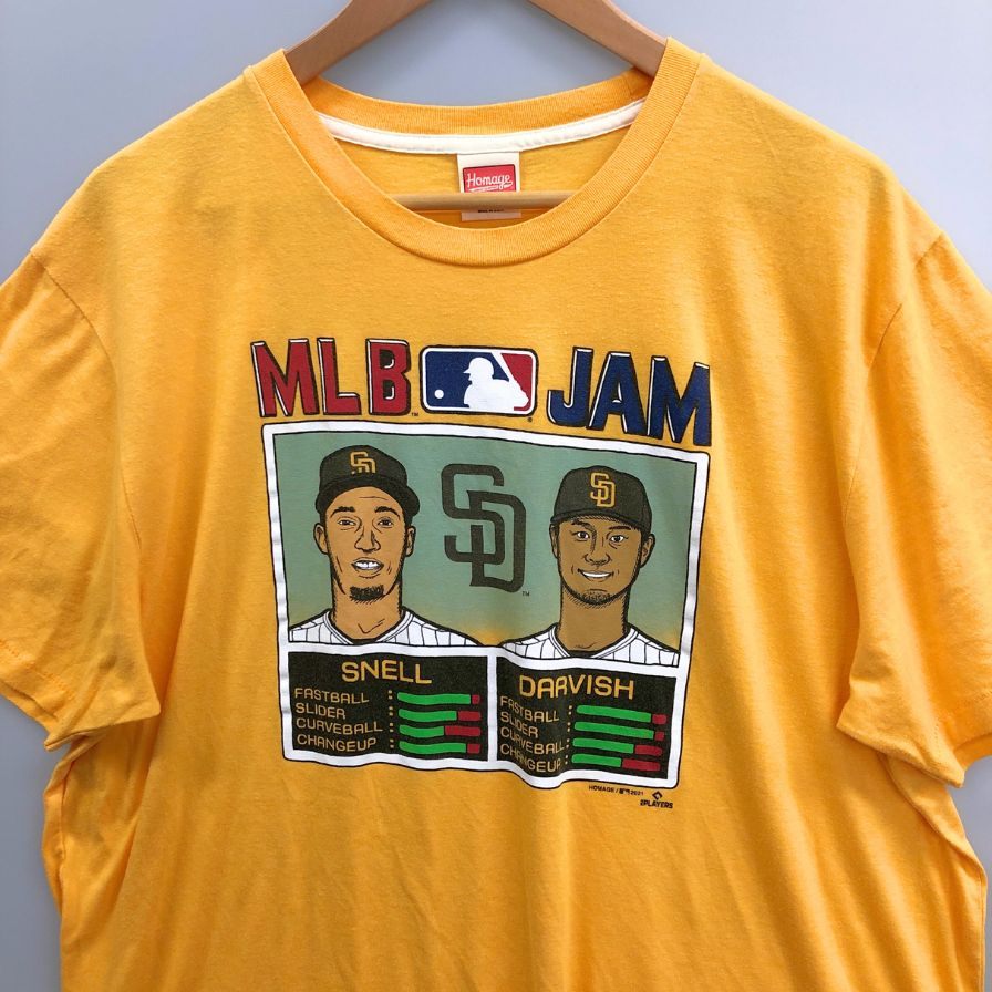 中古◆オマージュ MLB JAM Tシャツ パドレス スネル×ダルビッシュ メンズ サイズXL イエロー Homage MLB 【AFB51】