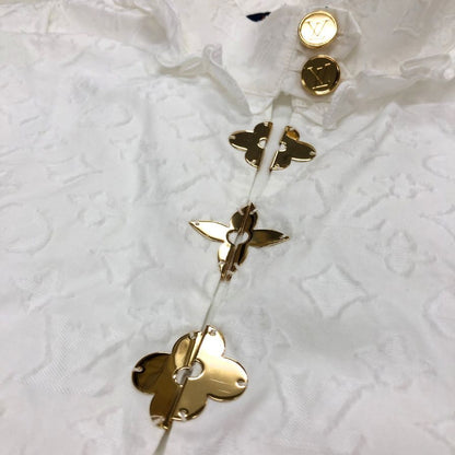 極美品◆ルイヴィトン 19AW モノグラムフリル ノースリーブシャツ ホワイト サイズ34 RW192W LOUIS VUITTON 【AFB36】