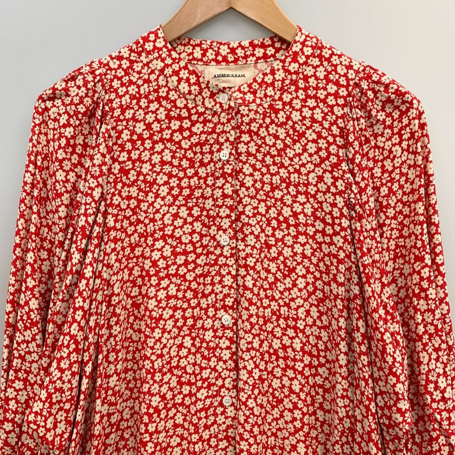 極美品◆アンバーグリーム ワンピース 総柄 花柄 レッド系 レディース ショート AMBERGLEAM 【AFB37】