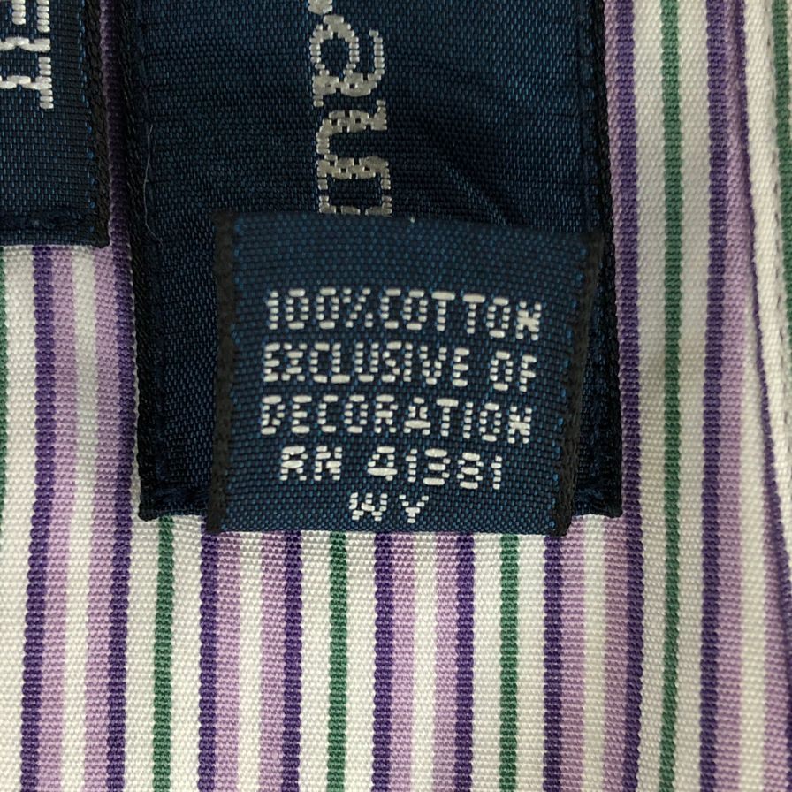 美品◆ラルフローレン ボタンダウンシャツ 90S ストライプ パープル×グリーン メンズ サイズ17 Ralph Lauren 【AFB19】