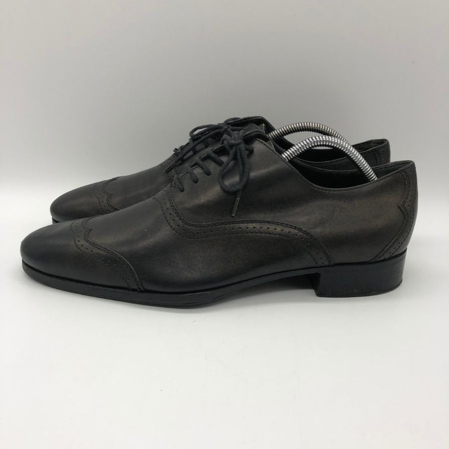 グッチ レザーシューズ ウイングチップ メダリオン 124099 カーフ メンズ ブラック サイズ39.5E GUCCI 約24.5cm【PTM】