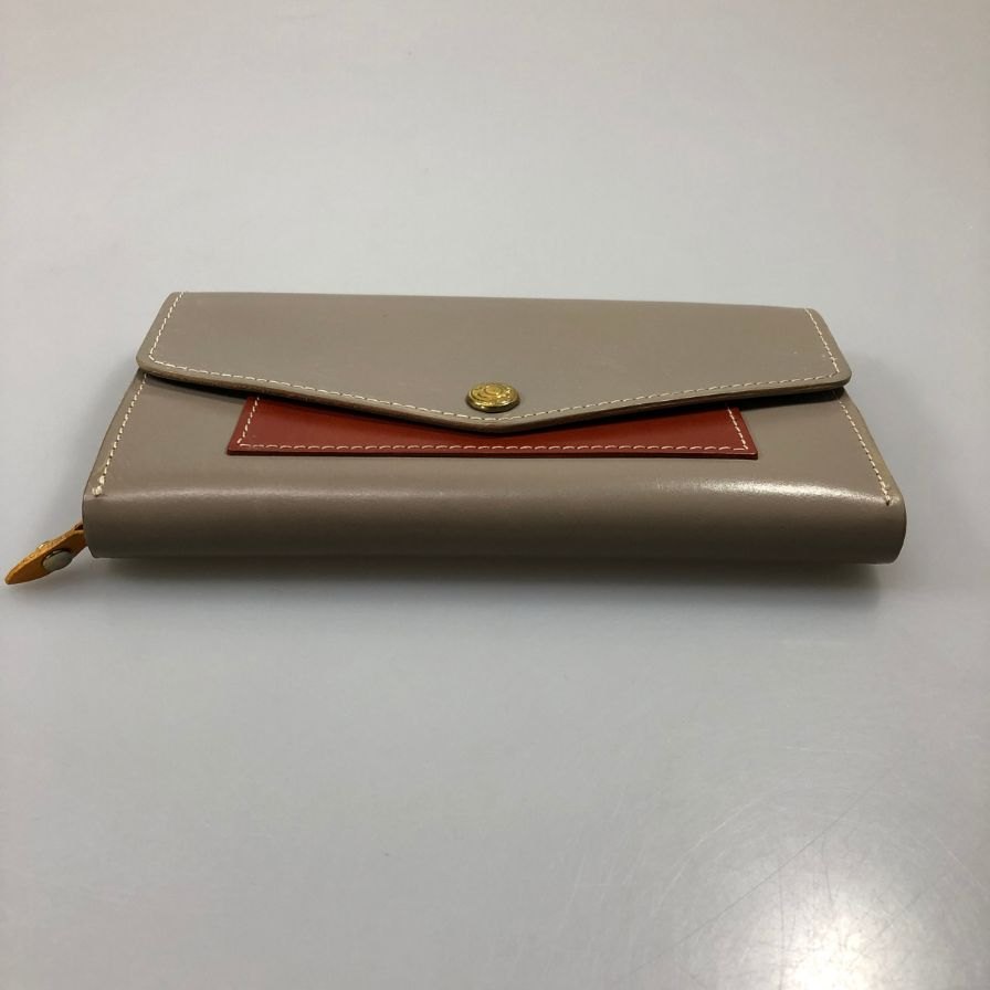 グレンロイヤル 長財布 二つ折り財布 フラップボタン ブライドルレザー グレー系 ゴールド金具 GLENROYAL【AFB54】