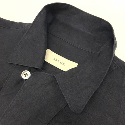 美品◆アントス スキッパー シャツ プルオーバー 半袖 リネン100% MADE IN JAPAN メンズ サイズ2 ブラック ANTOS. TOKYO 【AFB46】