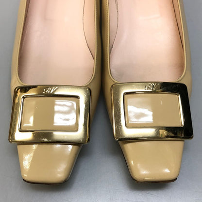 ロジェヴィヴィエ パンプス フラットシューズ スクエアバックル パテントレザー ベージュ系 レディース サイズ40 Roger Vivier 約26.0cm【AFD4】