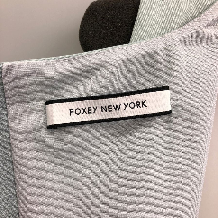 美品◆フォクシーニューヨーク ノースリーブフレアワンピース 34551-NA0FY106T ブルー系 サイズ40  FOXEY NEW YORK 【AFB36】