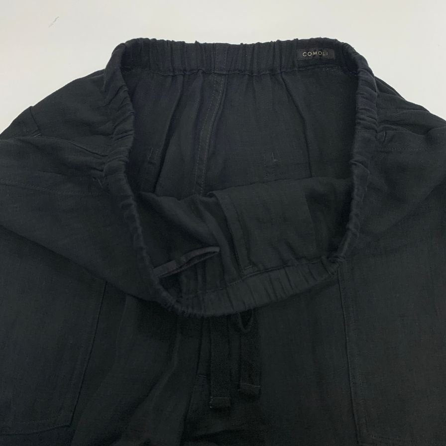 コモリ 26SS リネンWクロス ドローストリングパンツ ブラック メンズ サイズ2 D01-03016 COMOLI 【AFB7】