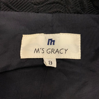 美品◆エムズグレイシー コート E-21521 トリアセテート 花柄 サイズ9号 ブラック レディース M'S GRACY 【AFB31】