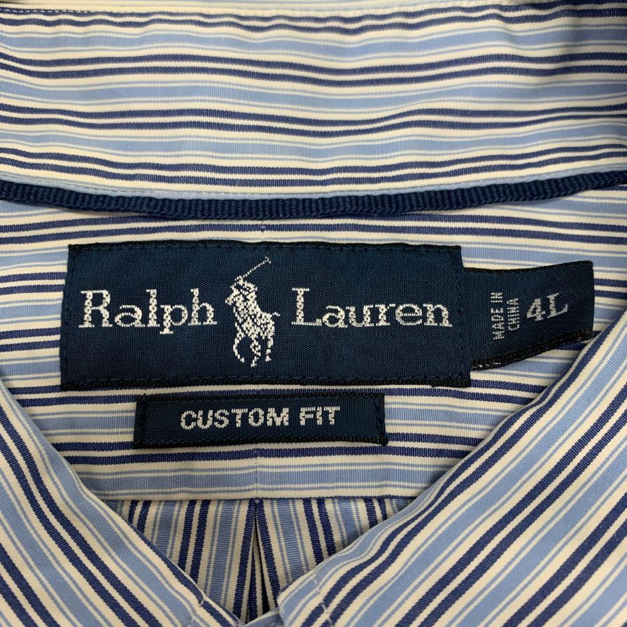 美品◆ラルフローレン ボタンダウンシャツ 90S オールド ストライプ ブルー系 メンズ サイズ4L Ralph Lauren 【AFB13】