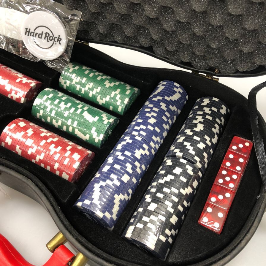 ハードロックカフェ リミテッドエディション ポーカーセット イン ギターケース ブラック Hard Rock Cafe Limited Edition Poker Set in Guitar Case【AFI28】【中古】