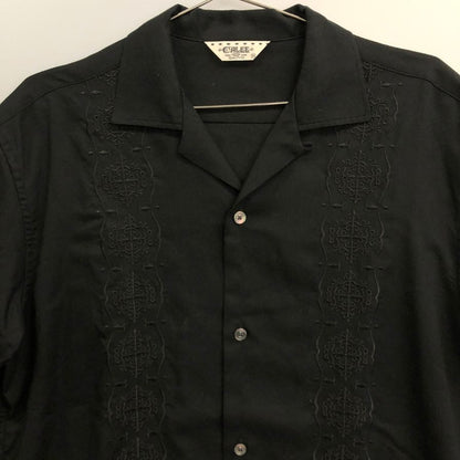美品◆キャリー シャツ 半袖 キューバシャツ メンズ ブラック サイズM CALEE 【AFB38】