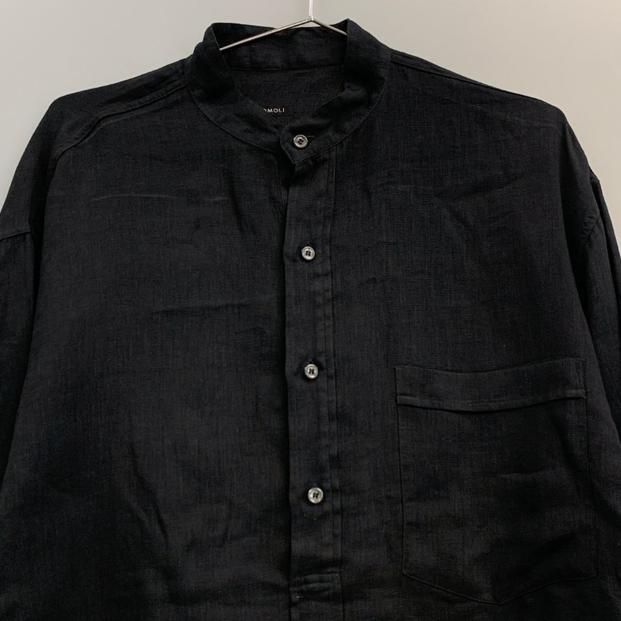 極美品◆コモリ 26SS リネンWクロス プルオーバーシャツ ブラック メンズ サイズ2 D01-02009 COMOLI 【AFB7】
