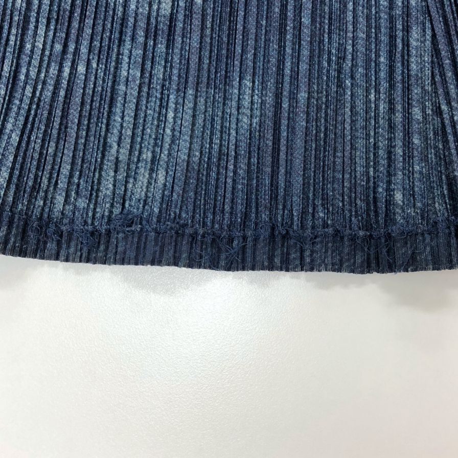 プリーツプリーズ イッセイミヤケ フレアロングスカート デニム転写 ネイビー レディース サイズ4 PP53-JG516 PLEATS PLEASE ISSEY MIYAKE【AFB1】