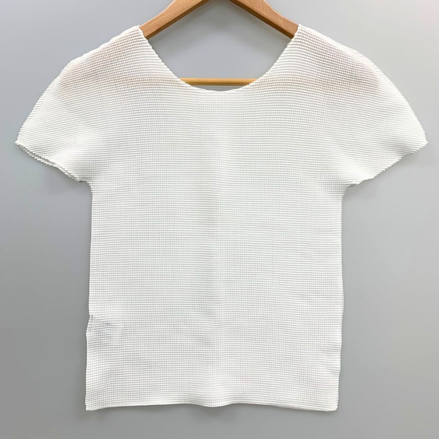 極美品◆ミ― イッセイミヤケ メッシュ カットソー MI31FK546 レデイースフリーサイズ ホワイト me ISSEY MIYAKE 【AFB26】