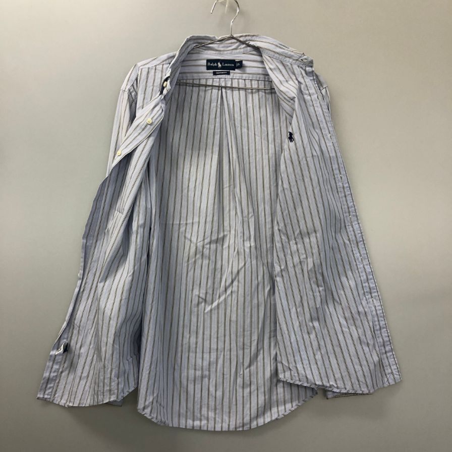 美品◆ラルフローレン ボタンダウンシャツ 90S ストライプ ブルー系 メンズ サイズL Ralph Lauren 【AFB51】