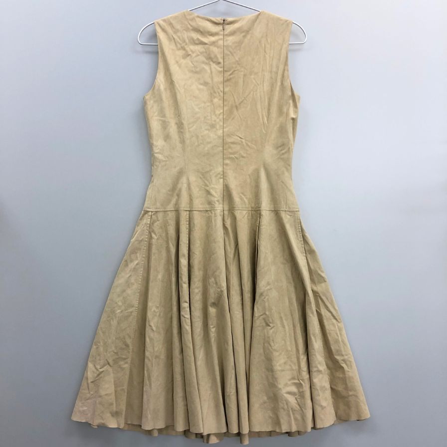 中古■フォクシー ノースリーブ 膝下ワンピース ベージュ 40サイズ フェイクレザー 18790-SOAY12 FOXEY 【AFB24】