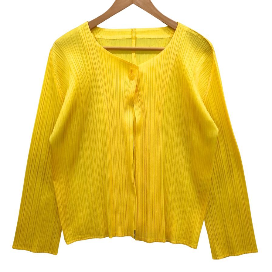 美品◆プリーツプリーズ イッセイミヤケ カーディガン 1B イエロー レディース サイズ3 PP01-JO126 PLEATS PLEASE ISSEY MIYAKE 【AFB17】