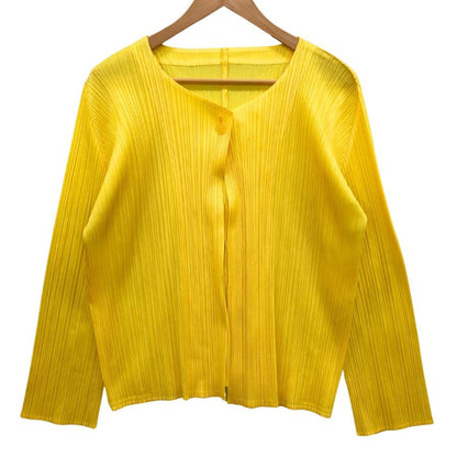 美品◆プリーツプリーズ イッセイミヤケ カーディガン 1B イエロー レディース サイズ3 PP01-JO126 PLEATS PLEASE ISSEY MIYAKE 【AFB17】