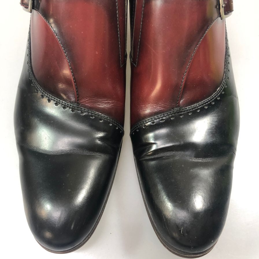 ランバン コレクション ビジネスシューズ シングルモンク カーフレザー メンズ サイズ24.5 バーガンディ×ブラック LANVIN 約24.5cm【AFC33】