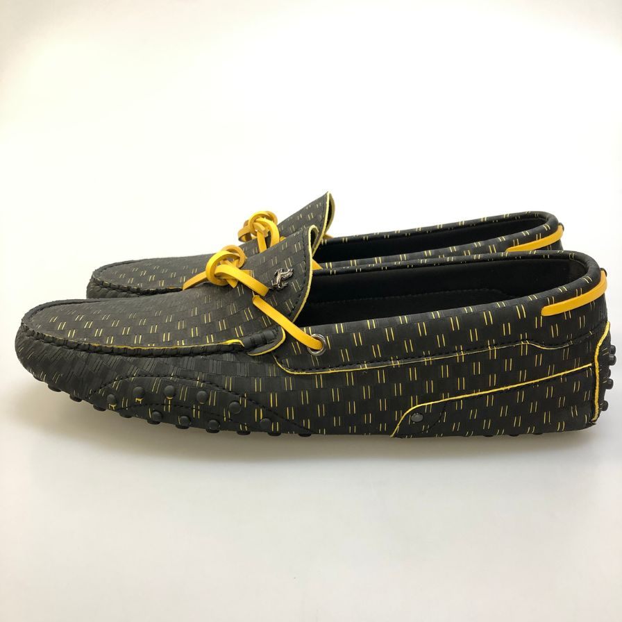 トッズ フェラーリ ドライビングシューズ スリッポン ゴンミーニ 総柄 ブラック サイズUK8 TOD`S Ferrari 約27.0cm【AFD15】