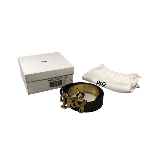 ディー＆ジー ドルチェ＆ガッバーナ レザーベルト エナメル ロゴバックル グレー系×ゴールド D&G DOLCE&GABBANA【AFI23】