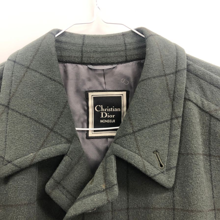 クリスチャンディオールムッシュ コート 80年代 グリーン チェック メンズ サイズ S Christian Dior MONSIEUR【LA】