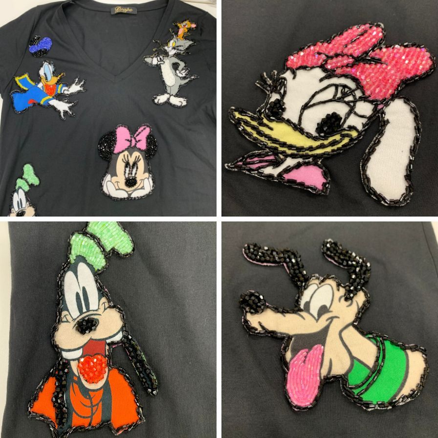 美品◆ドレープ Tシャツ メンズ ディズニー&ワーナーブラザーズ ビーズ付き サイズ不明 DRAPE 【AFB46】