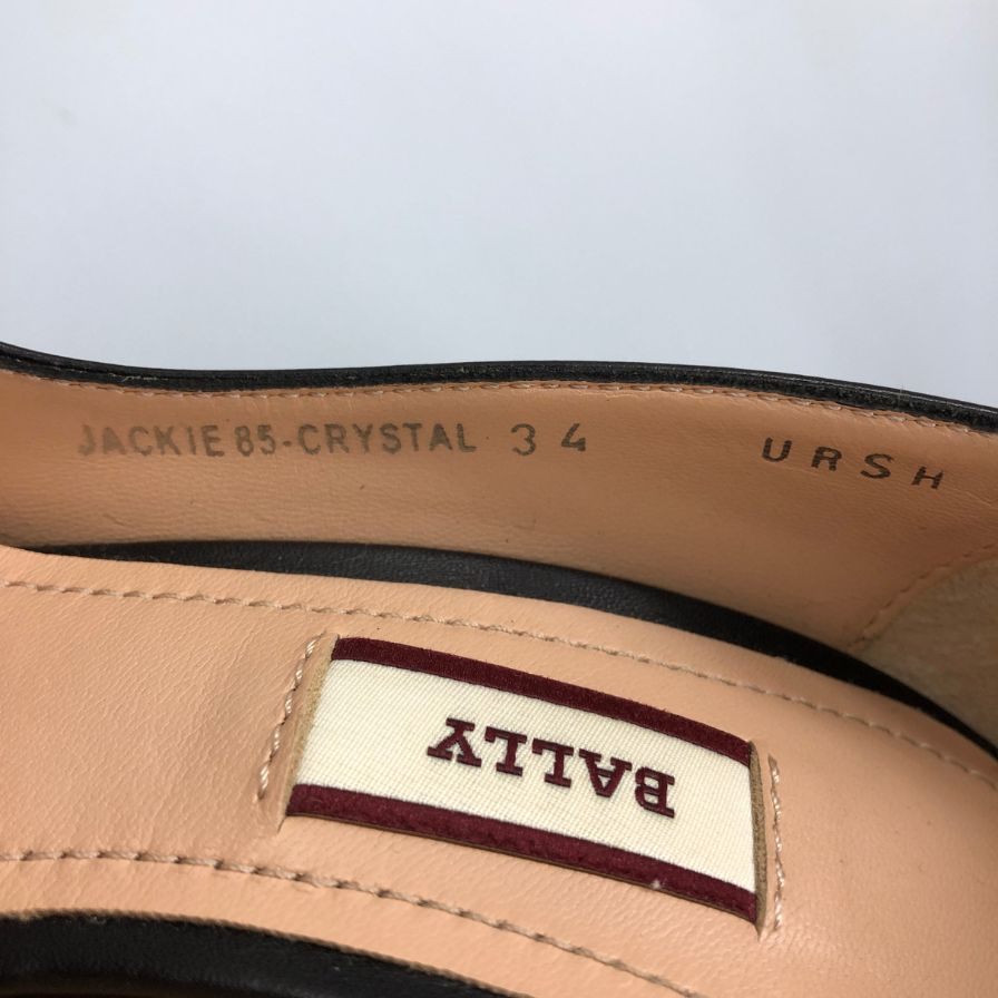 バリー ヒールパンプス ビジューバックル レザー ブラック サイズ34 メンズ BALLY 約20.5cm【AFD15-2】