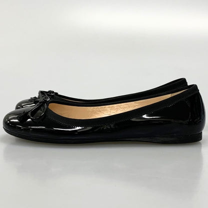 プラダ エナメル パテントレザー フラットシューズ ロゴ＆リボンあしらい レディース サイズ36 ブラック PRADA 約22.5cm【AFC47】