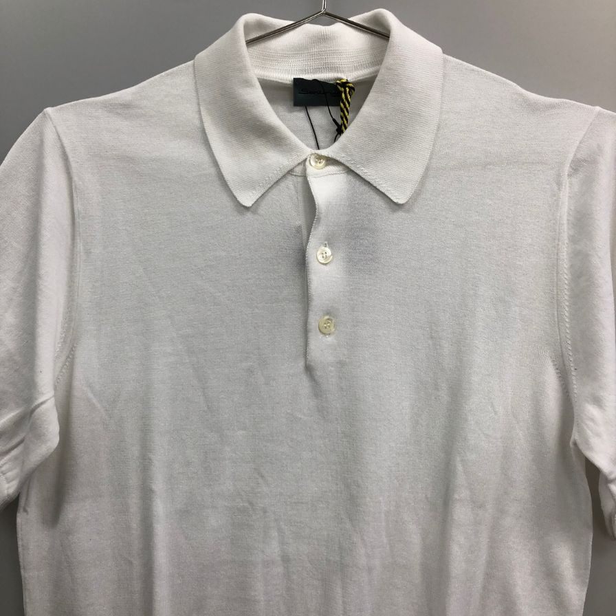 新品同様◆サントニオ ナポリ 半袖ポロシャツ コットン ニット ホワイト メンズ サイズ46 Santonio NAPOLI 【AFB1】