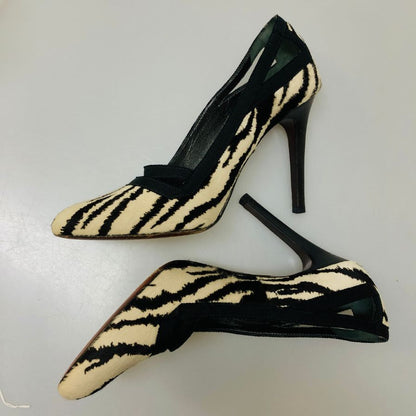 ランバン パンプス ポニー ファー ハイヒール サイズ36.5 レディース ホワイト ブラック Lanvin 約23.5cm【AFC30】