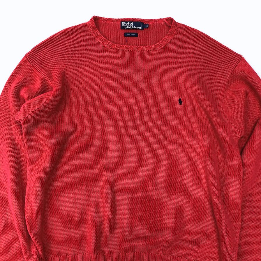 中古◆ポロ ラルフローレン プルオーバーニット ハンドニット レッド メンズ サイズXL POLO RALPH LAUREN 【AFB42】
