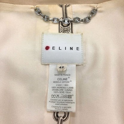 中古◆セリーヌ ノーカラージャケット ラムレザー ベージュ レディース サイズ42 CELINE 【AFB15】
