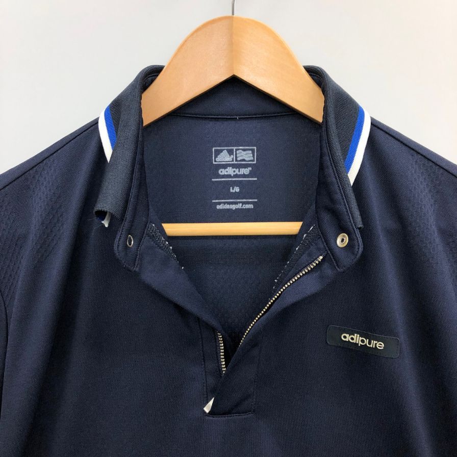 中古◆アディダス ゴルフ ポロシャツ ポリエステル ワンポイント シャツ ネイビー メンズ サイズL adidas GOLF adipure 【AFB18】