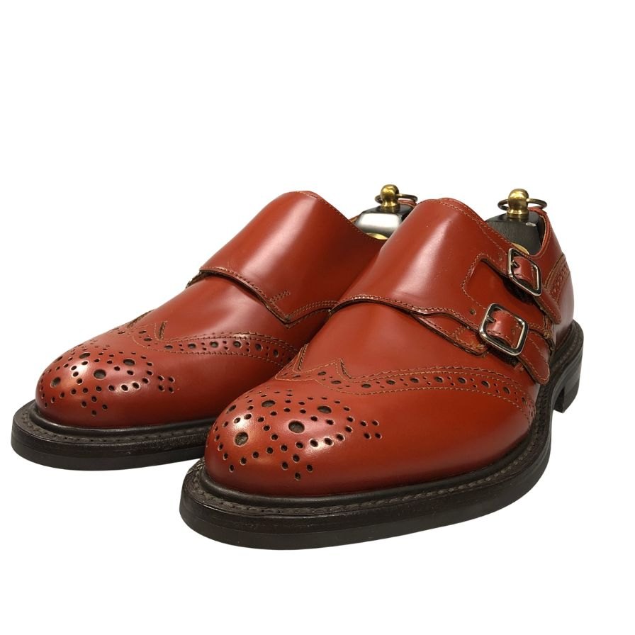 トリッカーズ モーガン レザーシューズ ダブルモンク ストラップ W7867 ブラウン メンズ サイズ7 Tricker‘s MORGAN ブーツ 約25.5cm【LA】【中古】
